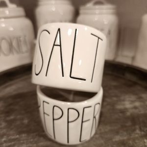 RARE Rae Dunn Boutique Salt & Pepper Cellars with Stitching